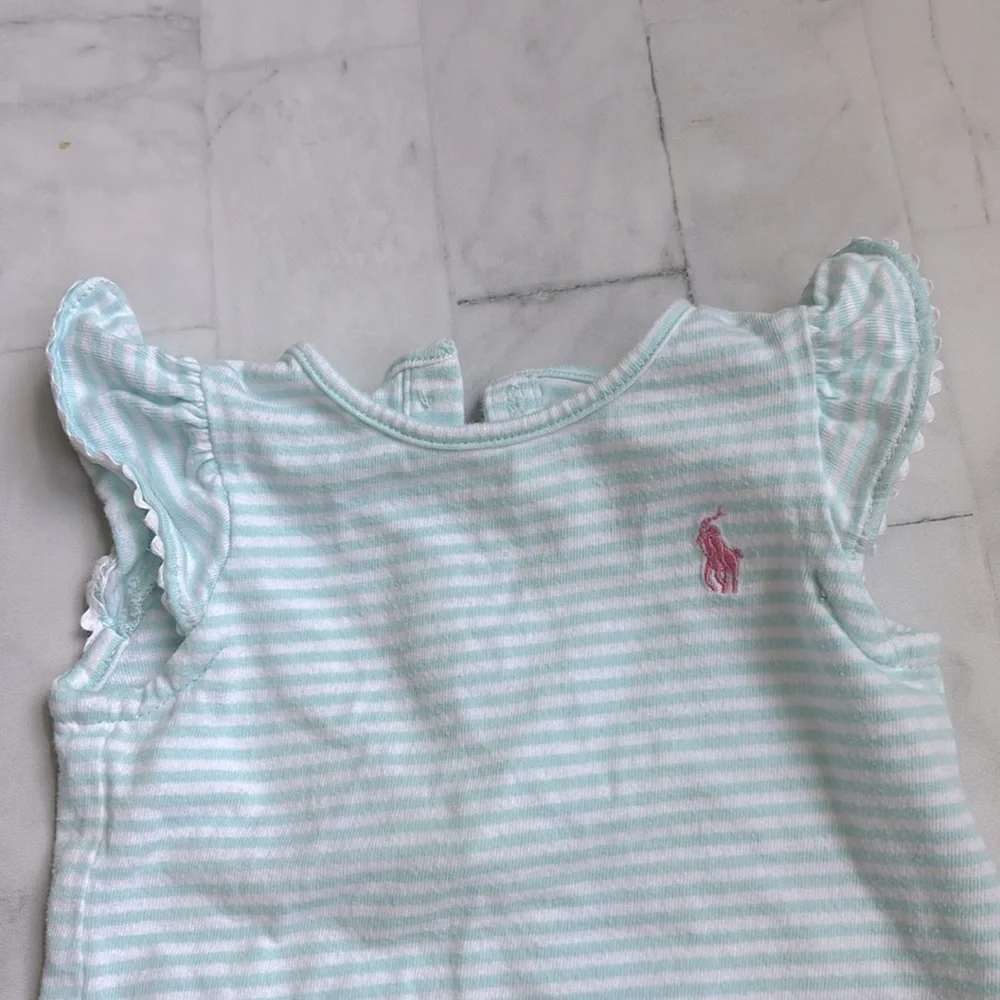 Ralph Lauren Aqua Striped Flutter Sleeve Bodysuit for Baby Girls